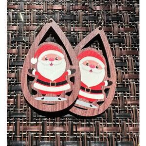Festive Santa‎ Claus Dangle Earrings - Lightweight Wood